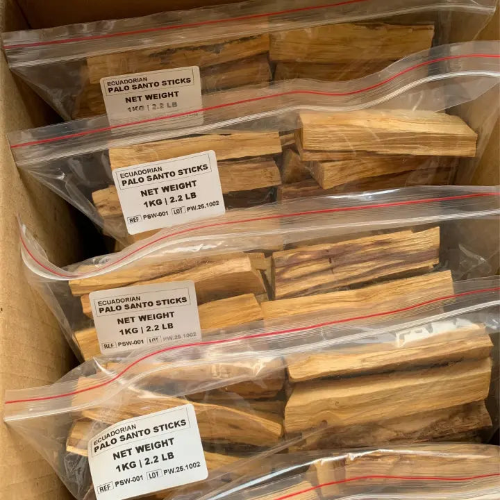 wholesale Palo Santo powder and sticks — packaging process for export or private label.