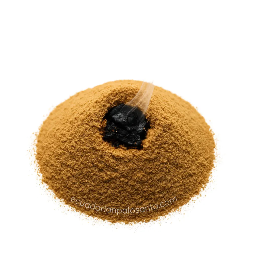 top view of 10kg Palo Santo powder in clear packaging — organic and bulk-packed for wholesale distribution.